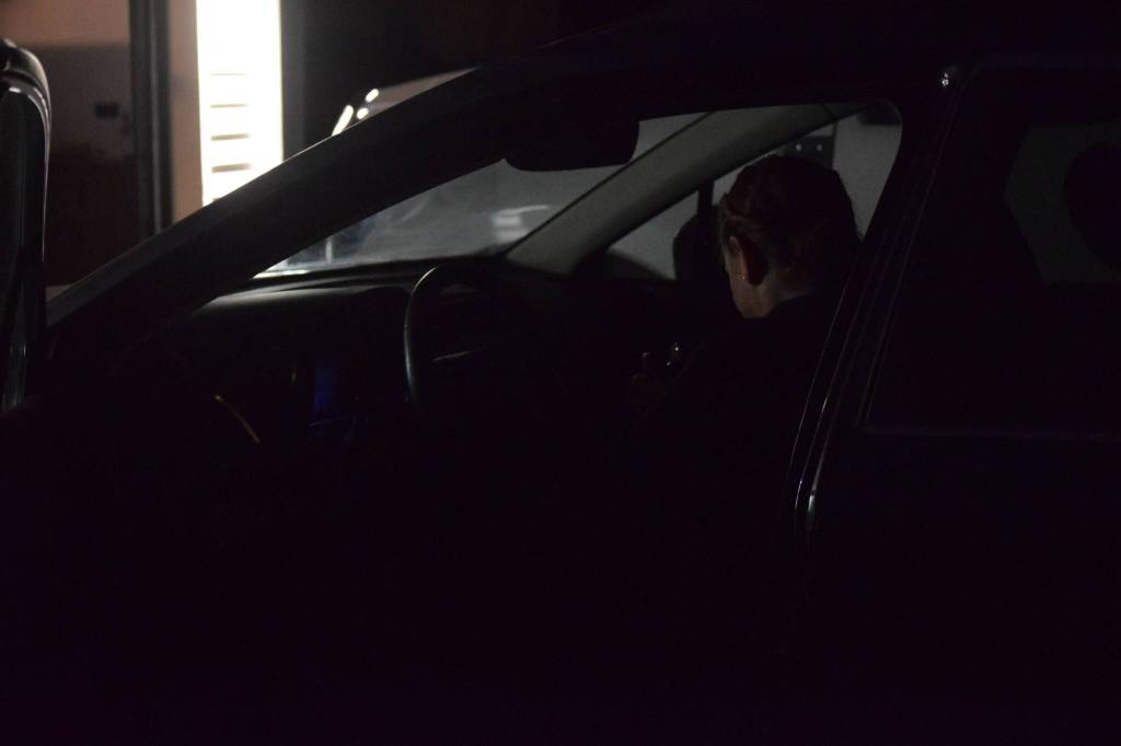 Christina Burns and her kids leave their Anchorage, Alaska, home at around 4:20 a.m. on Tuesday, May 3, 2022. (Camille Botello/Peninsula Clarion)