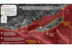 This illustration from the May 9, 2022, Homer City Manager's Report shows a draft map from a proposed tsunami brochure being developed by the City of Homer to educate visitors and residents about tsunami hazards in Homer, Alaska. The yellow line suggests the borders of the area people should leave in the event of tsunami evacuation order, but some places within that area are not in an inundation zone, such as the Homer Police Station. (Photo courtesy of City of Homer)