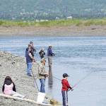 Fishermen young and old try their luck at the Nick Dudiak Fishing Lagoon on June 4, 2020, on the Homer Spit in Homer, Alaska. (Photo by Michael Armstrong/Homer News)