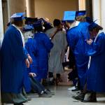 Graduating Homer High School seniors wait to enter the Alice Witte Gymnasium for commencement on Wednesday, May 18, 2022, at Homer High School in Homer, Alaska. (Photo by Michael Armstrong/Homer News)