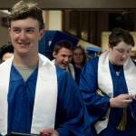 Graduating Homer High School seniors leave the Alice Witte Gymnasium after commencement on Wednesday, May 18, 2022, at Homer High School in Homer, Alaska. (Photo by Michael Armstrong/Homer News)