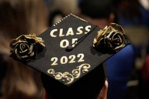 A graudating senior decorated her hat for graduation on Wednesday, May 18, 2022, at Homer High School. (Photo by Michael Armstrong/Homer News)