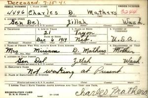 Only months before his death in 1941, Miriam Mathers son Charles registered for the military draft.