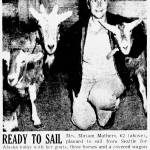 On Oct. 3, 1945, the Spokane Chronicle published this A.P. photo of Miriam Mathers and her goats as she prepared to board a Seattle steamship bound for Seward.