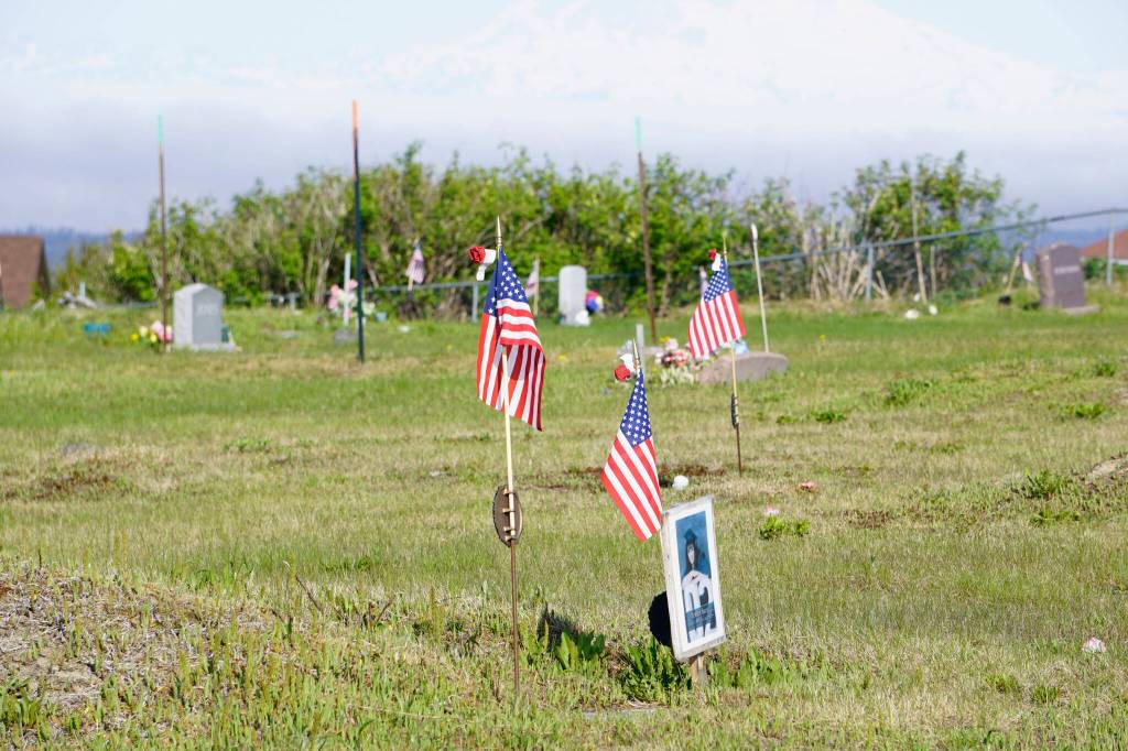 U.S. flags decorate graves of military veterans at Memorial Day Ceremonies on Monday, May 30, 2022, at Hickerson Memorial Cemetery near Homer, Alaska. (Photo by Michael Armstrong/Homer News)