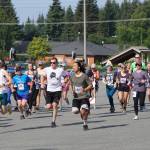 The Homer Spit Run 10k runners take off at the start of the run on Saturday, June 25, 2022, at Homer High School in Homer, Alaska. (Photo by Michael Armstrong/Homer News)