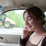 Anna waits in traffic in Cooper Landing, Alaska, on June 9, 2022. (Camille Botello/Peninsula Clarion)