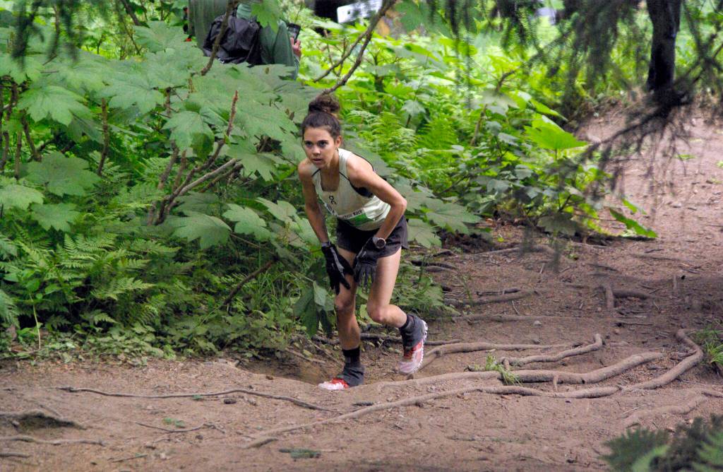 Allie McLaughlin sets the new record at the womens Mount Marathon Race on July 4, 2022, in Seward, Alaska. (Photo by Jeff Helminiak/Peninsula Clarion)