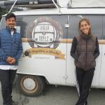 Photo by Michael Armstrong/Homer News Louis Garnero, left, and Maria Bisotto, right, stand next to their 1986 Volkswagen van on Thursday, July 7, 2022, in the parking lot of the Homer Public Library in Homer, Alaska. From Cordoba, Argentina, starting in 2016 they drove their Type 2 VW Kombi all the way from Argentina to Alaska, about 70,000 miles. Garnero and Bisotto arrived in Homer at the End of the Road on Wednesday, July 6. They stayed in Mexico for 18 months during the COVID-19 pandemic. They have written about their adventures in a book in Spanish, LiberArte: Historia de viaje y algo mas, with illustrations by Garnero. Viaja y reite means travel and laugh in Spanish. The couple converted the van to a camper themselves. Although VW quit exporting the T2 to United States in 1979, it continued to make the T2 microbus in Brazil until 2013. For more on their adventures, visit https://viajayreite.com/liberarte-historias-de-viaje-y-algo-mas. https://viajayreite.com/liberarte-historias-de-viaje-y-algo-mas/