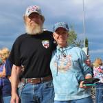 David (left) and April (right) Orth wait to enter the Alaska Airlines Center for a Save America rally on Saturday, July 9, 2022 in Anchorage, Alaska. Former President Donald Trump, U.S. Senate candidate Kelly Tshibaka and U.S. House candidate Sarah Palin were among the events speakers. (Ashlyn O���Hara/Peninsula Clarion)
