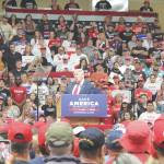 Former President Donald Trump address Save America rally attendees at the Alaska Airlines Center on Saturday, July 9, 2022 in Anchorage, Alaska. (Ashlyn O'Hara/Peninsula Clarion)