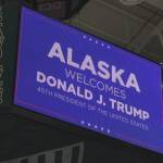 A digital display unit shows a welcome message at the Alaska Airlines Center on Saturday, July 9, 2022 in Anchorage, Alaska. (Ashlyn O'Hara/Peninsula Clarion)