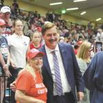 My Pillow CEO and political activist Mike Lindell poses with a Trump supporter Save America rally at the Alaska Airlines Center in Anchorage Alaska, on Saturday, July 9, 2022, in Anchorage, Alaska. (Photo by Ashlyn O'Hara/Peninsula Clarion)