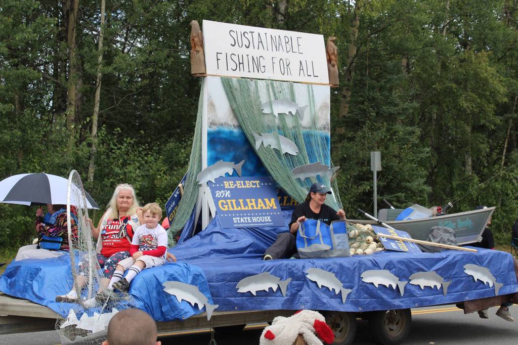 Rep. Ron Gillhams award-winning float participates in the 65th annual Soldotna Progress Days Parade on Saturday, July 23, 2022, in Soldotna, Alaska. (Ashlyn OHara/Peninsula Clarion)