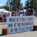 A sign welcomes patrons to Ninilchik, Alaska, on Friday, Aug. 5, 2022 for Salmonfest, an annual event that raises awareness about salmon-related causes. (Ashlyn OHara/Peninsula Clarion)