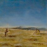 Kate Lochridge's painting shows surveyors with JOA Surveys LLC of Alaska doing field work. (Photo by MIchael Armstrong/Homer News)