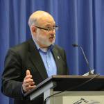 NOAA Administrator Dr. Richard Spinrad speaks at the Kenai Classic Roundtable at Kenai Peninsula College on Wednesday, Aug. 17, 2022 near Soldotna, Alaska. (Ashlyn O’Hara/Peninsula Clarion)