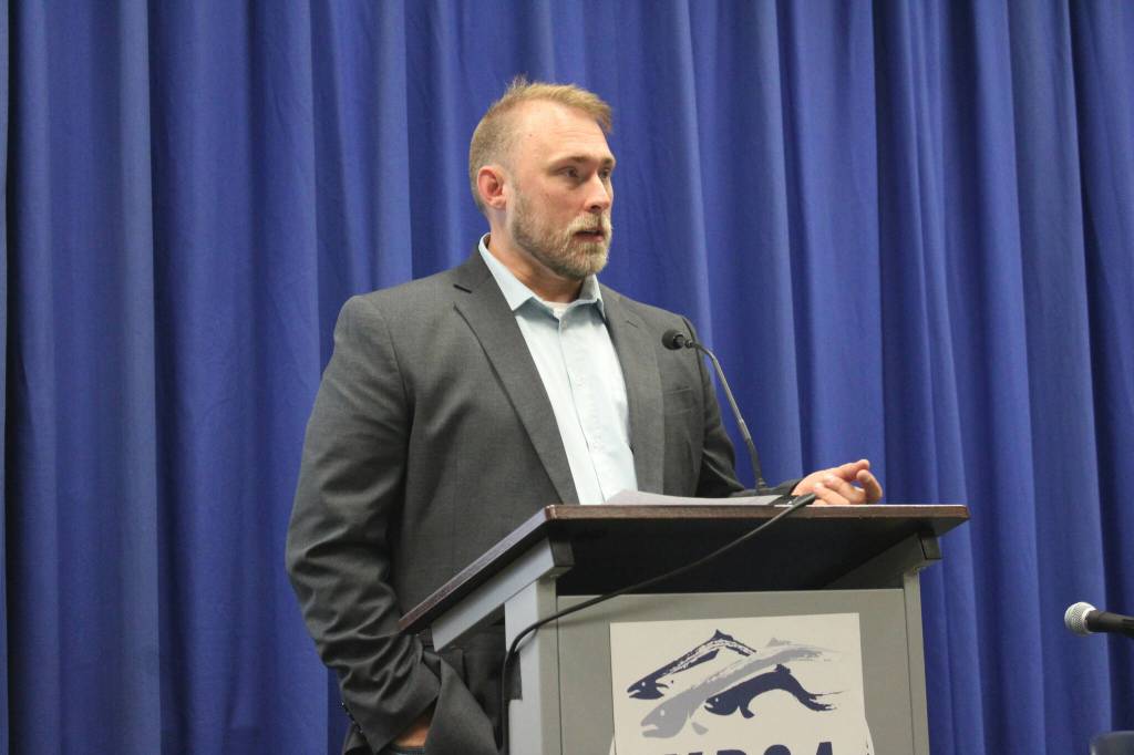Former Kenai River Sportfishing Association Executive Director Ben Mohr speaks at the Kenai Classic Roundtable at Kenai Peninsula College on Wednesday, Aug. 17, 2022 near Soldotna, Alaska. (Ashlyn O’Hara/Peninsula Clarion)