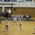 Senior Brooke Shafer hits from back court at Homer High School Alice Witte Gym on Wednesday, Aug. 24, 2022. (Photo by Charlie Menke/ Homer News)