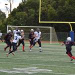 Jonah Martin catching the football during an impressive performance on Saturday, Sep. 3, at the Homer High School Field in Homer, Alaska. (Photo by Charlie Menke/ Homer News)