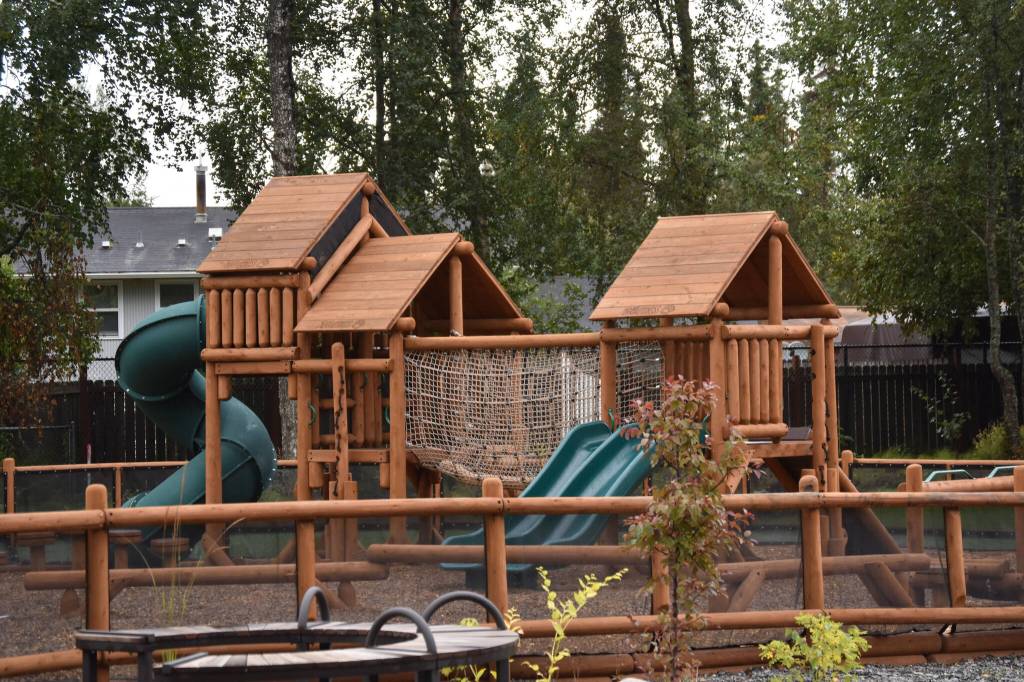 The playground at Kahtnuhtana Duhdeldiht Campus features a variety of structures and areas for different students and age groups on Thursday, Sept. 1, 2022, in Kenai, Alaska. (Jake Dye/Peninsula Clarion)