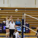 Sophomore Gracie Miotke returns with precision on Saturday, Sept. 10, at Homer High School Gym. (Photo by Charlie Menke/ Homer News)