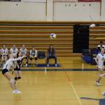 Senior Izzy Dye strikes on Saturday, Sept. 10, at Homer High School Gym. (Photo by Charlie Menke/ Homer News)