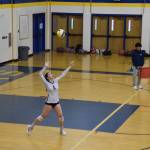Senior Brooke Shafer serves on Saturday, Sept. 10, at Homer High School Gym. (Photo by Charlie Menke/ Homer News)