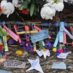 Little Fireweed Academy students made this garland for the 19th annual Burning Basket, Breathe, on Sunday, Sept. 11, 2022, at Mariner Park on the Homer Spit in Homer, Alaska. Fireweed students traditionally visit the basket during build week to help with the basket and a labyrinth. (Photo by Michael Armstrong/Homer News)
