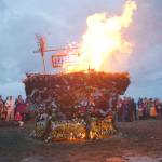 As about 200 people watch, the 19th annual Burning Basket, Breathe, catches fire on Sunday, Sept. 11, 2022, at Mariner Park on the Homer Spit in Homer, Alaska. (Photo by Michael Armstrong/Homer News)