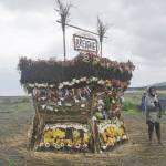 Burning Basket coordinator Mavis Muller stands in front of the 19th annual Burning Basket, Breathe, on Sunday, Sept. 11, 2022, at Mariner Park on the Homer Spit in Homer, Alaska. (Photo by Michael Armstrong/Homer News)