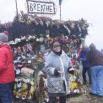 Burning Basket coordinator Mavis Muller stands in front of the 19th annual Burning Basket, Breathe, on Sunday, Sept. 11, 2022, at Mariner Park on the Homer Spit in Homer, Alaska. (Photo by Michael Armstrong/Homer News)