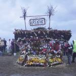 About 200 people wait for the 19th annual Burning Basket, Breathe, to be lit on fire on Sunday, Sept. 11, 2022, at Mariner Park on the Homer Spit in Homer, Alaska. (Photo by Michael Armstrong/Homer News)
