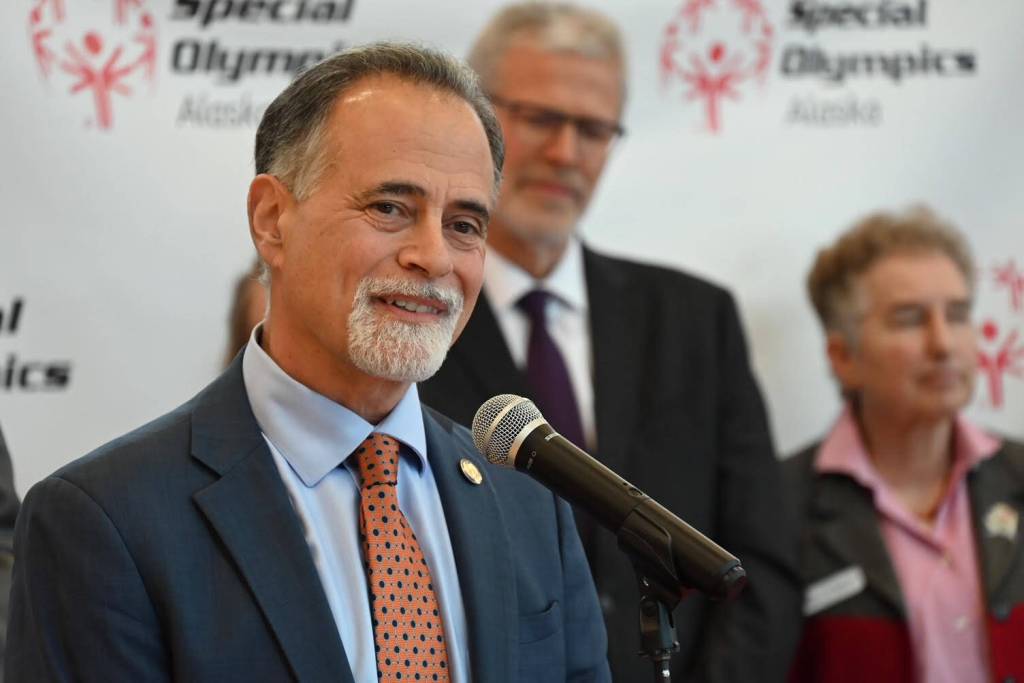 Peter Micciche speaks at the ceremony for the signing of Senate Bill 185 into law at Special Olympics Alaska in Anchorage, Alaska, on Tuesday, Sept. 13, 2022. (Photo courtesy Alaska Office of the Governor)