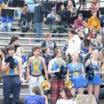 A group of Mariners cheer for their team at the homecoming football game against the Barrow Whalers on Friday, Sept. 16, 2022, at Homer High School in Homer, Alaska. (Photo by Michael Armstrong/Homer News)