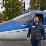 Joel Caldwell shows off the new Tecnam Traveller on Thursday, Sept. 15, 2022, in Kenai, Alaska. (Jake Dye/Peninsula Clarion)