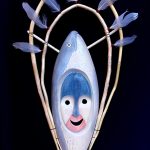 Jennifer Woods, Carved Mask one in a collaborative exhibit at the Pratt Museum titled Salmon Culture