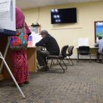 Voters for Kenai Peninsula Borough and City of Homer elections at Cowles Council Chambers on Tuesday, Oct. 4, 2022 in Homer, Alaska. (Photo by Charlie Menke/ Homer News)