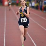Homers Daisy Walker takes sixth in the Division II girls race at the state cross-country meet Saturday, Oct. 8, 2022, at Bartlett High School in Anchorage, Alaska. (Photo by Jeff Helminiak/Peninsula Clarion)