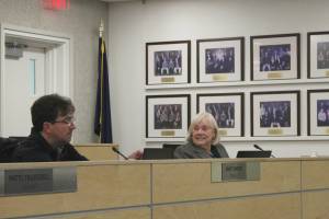 Dr. Beverley Romanin attends her first meeting as the representative for the Board of Educations Sterling/Funny River district on Monday, Oct. 3, 2022, in Soldotna, Alaska. (Ashlyn OHara/Peninsula Clarion)