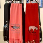 Scarves embroidered with designs by Eric Behnke are on display with prints and original drawings at Fireweed Gallery this month. (Photo provided)