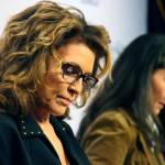 Sarah Palin, left, a Republican, is shown before a debate for Alaskas sole U.S. House seat Wednesday, Oct. 26, 2022, in Anchorage, Alaska. Palin faces U.S. Rep. Mary Peltola, right, a Democrat; Republican Nick Begich; and Libertarian Chris Bye in the November general election. (AP Photo/Mark Thiessen)