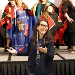 U.S. Rep. Mary Peltola dances with others attending a reelection campaign event Monday evening at Elizabeth Peratrovich Hall. Peltola also attended a meet-and-greet at a coffee shop and met with local union members on Tuesday. (Mark Sabbatini / Juneau Empire)