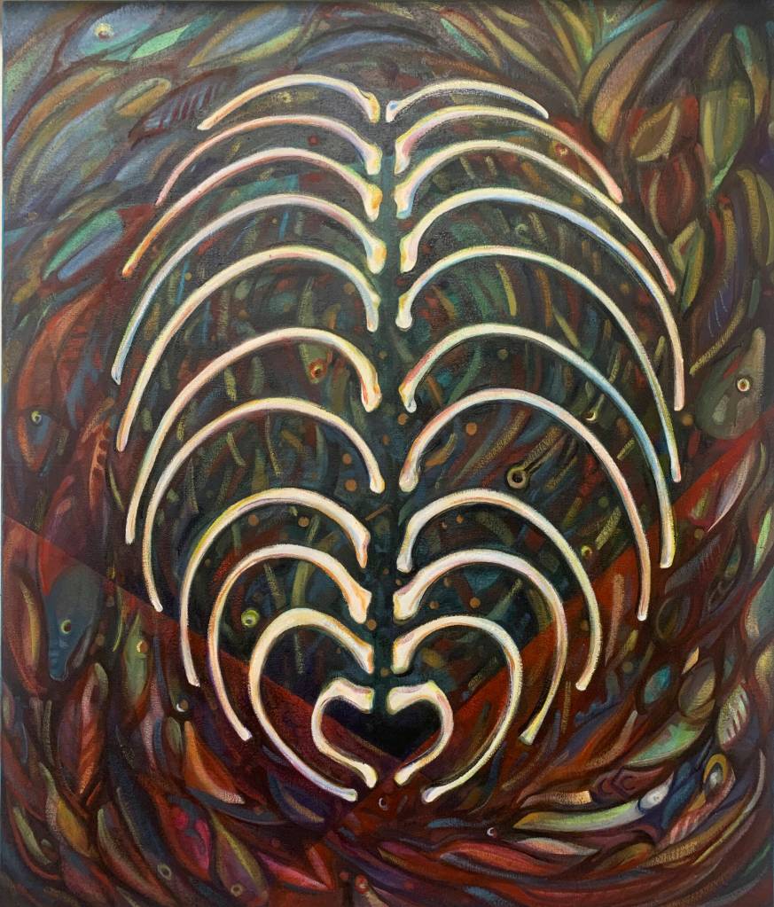 Carla Klinker Copes In My Bones is part of the Pratt Museum & Parks show Salmon Culture: Kachemak Bay Connections. (Photo by Christina Whiting)