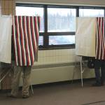 People vote in polling booths at the Soldotna Regional Sports Complex on Tuesday, Nov. 8, 2022 in Soldotna, Alaska. (Ashlyn O'Hara/Peninsula Clarion)
