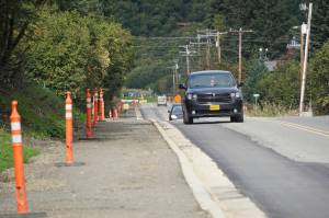 Work on a new sidewalk and widening of the street is almost done on Main Street north of Pioneer Avenue on Tuesday, Sept. 13, 2022, in Homer, Alaska. (Photo by Michael Armstrong/Homer News)