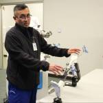 Dr. Michael Reyes manipulates ROSA during a demonstration at Central Peninsula Hospital on Monday, Nov. 21, 2022, in Soldotna, Alaska. (Ashlyn OHara/Peninsula Clarion)