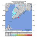 This map shows the location of a magnitude 4.5 earthquake that hit about 100 miles southeast of Homer, Alaska, near Nuka Island in the Gulf of Alaska. The map also shows the intensity of the quake as reported by observers. (Map by U.S. Geological Survey)