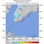 This map shows the location of a magnitude 4.5 earthquake that hit about 100 miles southeast of Homer, Alaska, near Nuka Island in the Gulf of Alaska. The map also shows the intensity of the quake as reported by observers. (Map by U.S. Geological Survey)