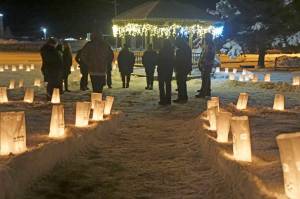 People gather for Light Up a Life on Thursday, Dec. 15, 2022, at WKFL Park in Homer, Alaska. (Photo by Michael Armstrong/Homer News)